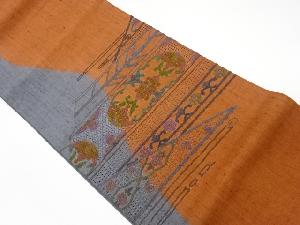 リサイクル　未使用品　手織り紬汕頭相良刺繍抽象花模様袋帯(未仕立て)